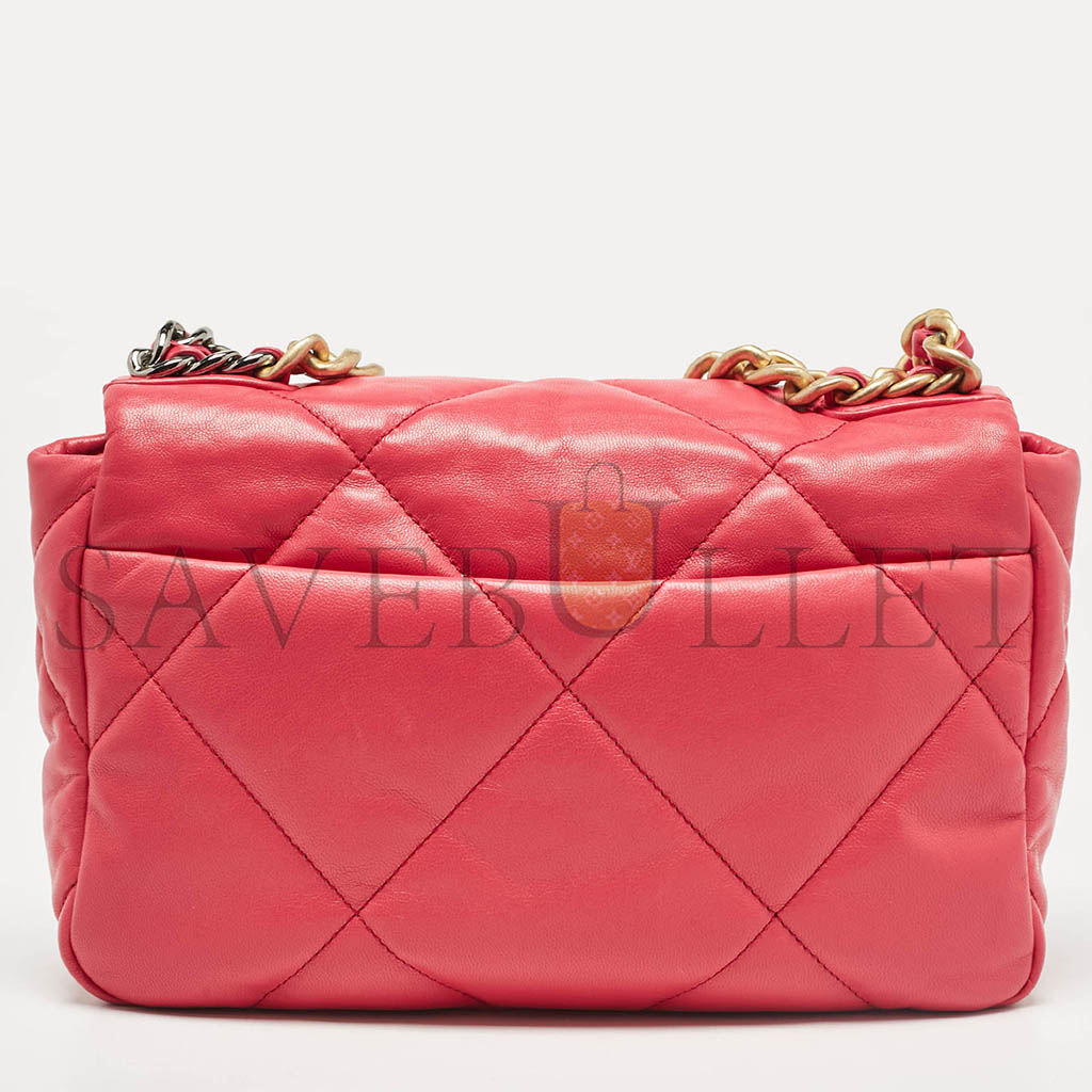 CHANEL PINK QUILTED LEATHER SMALL 19 FLAP BAG AS1160 (26*16*9cm)